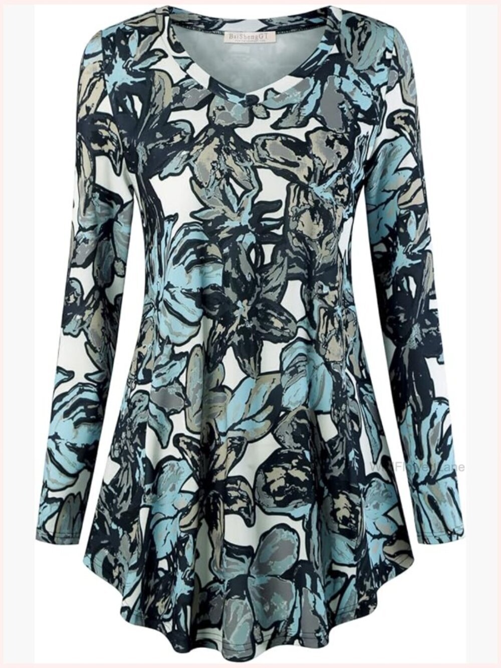 Long Sleeve V-Neck Tunic Top for Leggings Flared Blouse